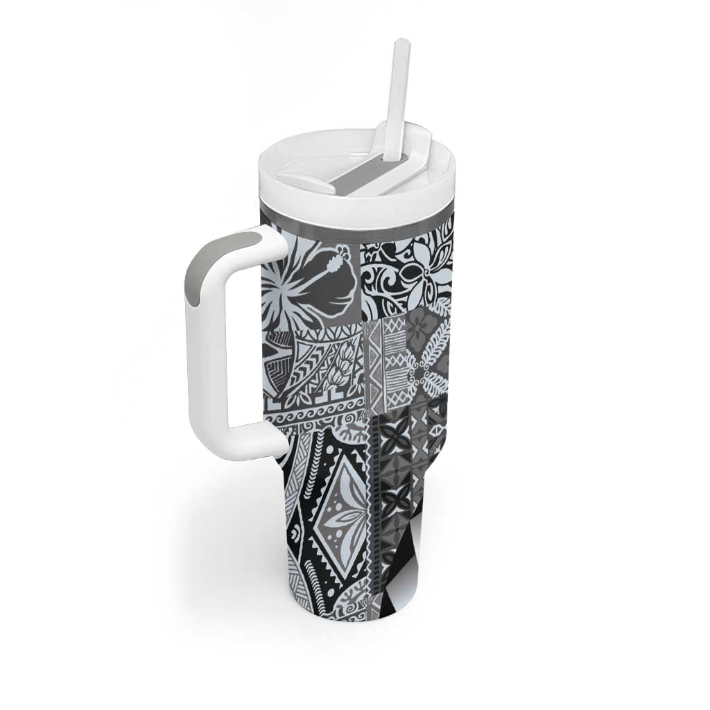 Aloha Vintage Plumeria Hawaiian Tapa Pattern Tumbler With Handle Gray Hawaiian Tapa Pattern LT9 - Polynesian Pride