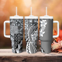 Aloha Vintage Plumeria Hawaiian Tapa Pattern Tumbler With Handle Gray Hawaiian Tapa Pattern LT9 - Polynesian Pride
