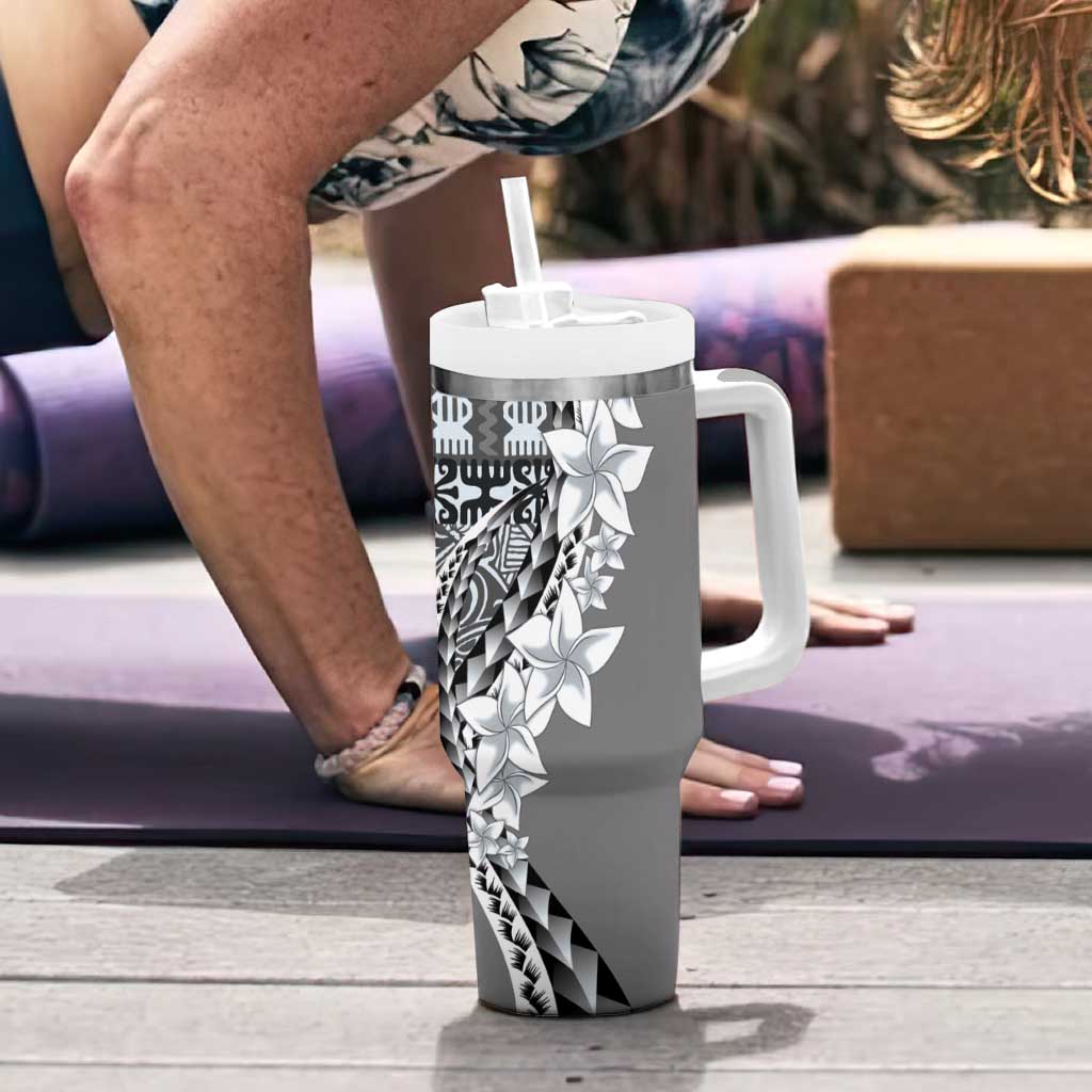 Aloha Vintage Plumeria Hawaiian Tapa Pattern Tumbler With Handle Gray Hawaiian Tapa Pattern LT9 - Polynesian Pride