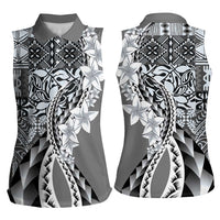 Aloha Vintage Plumeria Hawaiian Tapa Pattern Women Sleeveless Polo Shirt Gray Hawaiian Tapa Pattern - Polynesian Pride