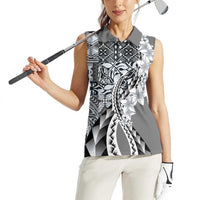Aloha Vintage Plumeria Hawaiian Tapa Pattern Women Sleeveless Polo Shirt Gray Hawaiian Tapa Pattern - Polynesian Pride