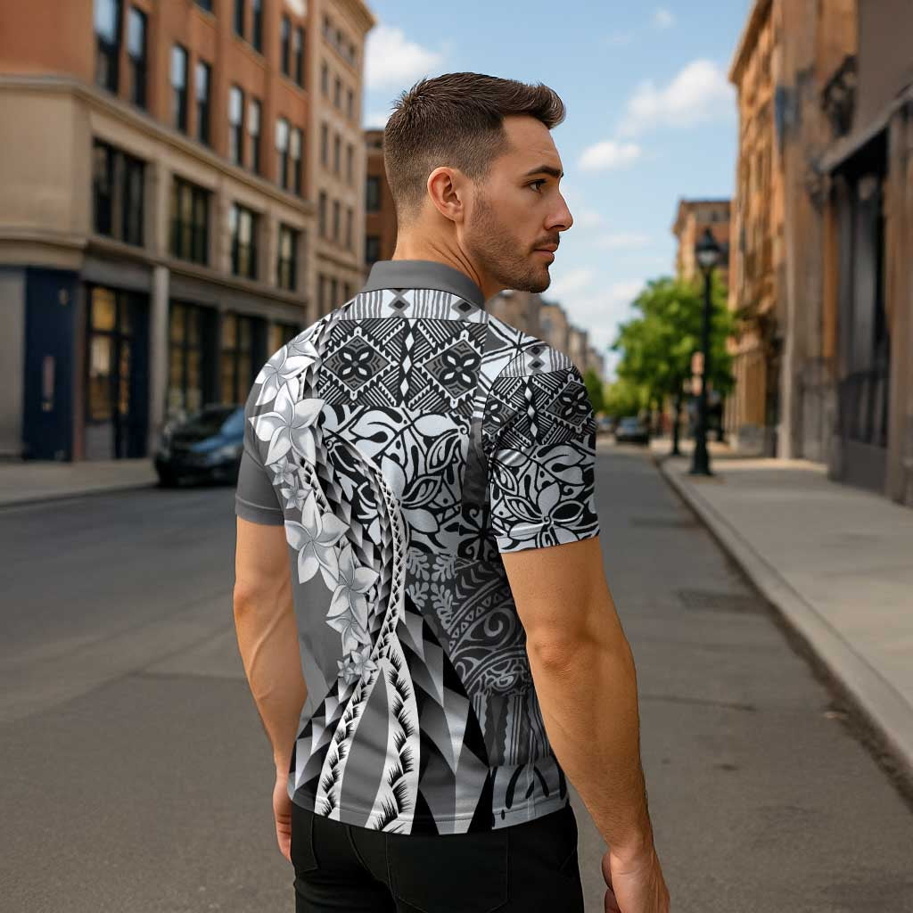 Aloha Vintage Plumeria Hawaiian Tapa Pattern Zipper Polo Shirt Gray Hawaiian Tapa Pattern - Polynesian Pride