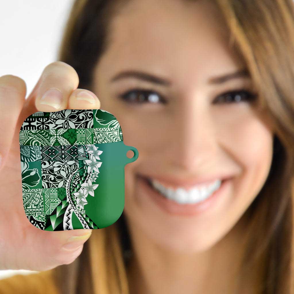Aloha Vintage Plumeria Hawaiian Tapa Pattern AirPods Case Green Hawaiian Tapa Pattern - Polynesian Pride