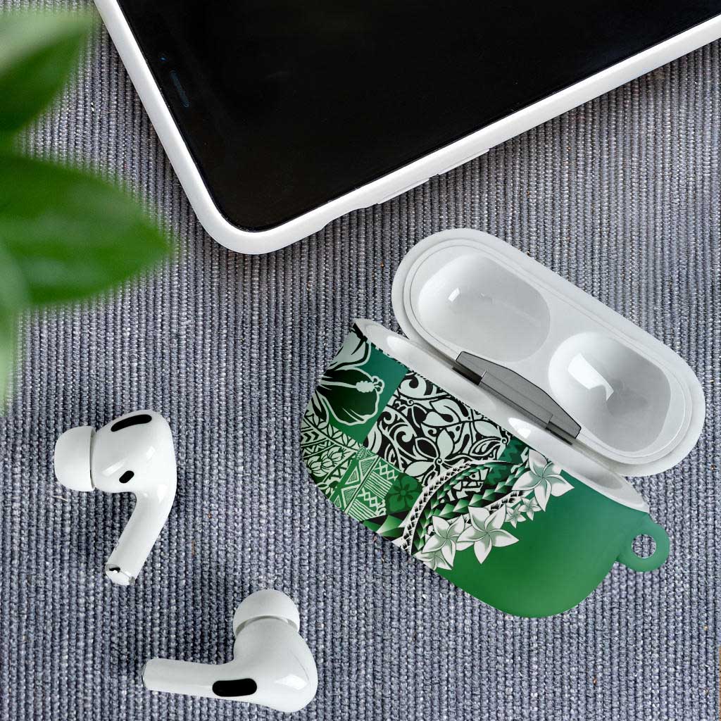 Aloha Vintage Plumeria Hawaiian Tapa Pattern AirPods Case Green Hawaiian Tapa Pattern - Polynesian Pride