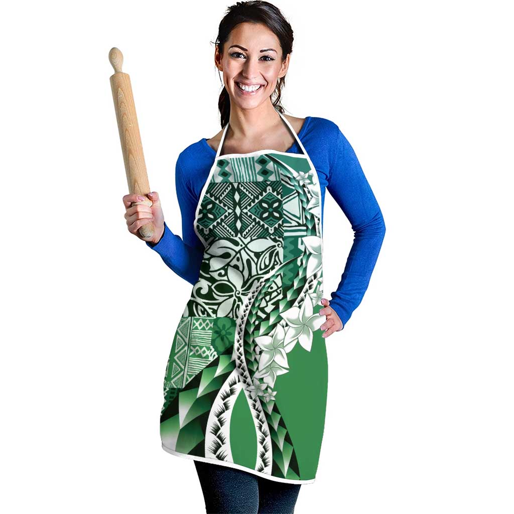 Aloha Vintage Plumeria Hawaiian Tapa Pattern Apron Green Hawaiian Tapa Pattern - Polynesian Pride