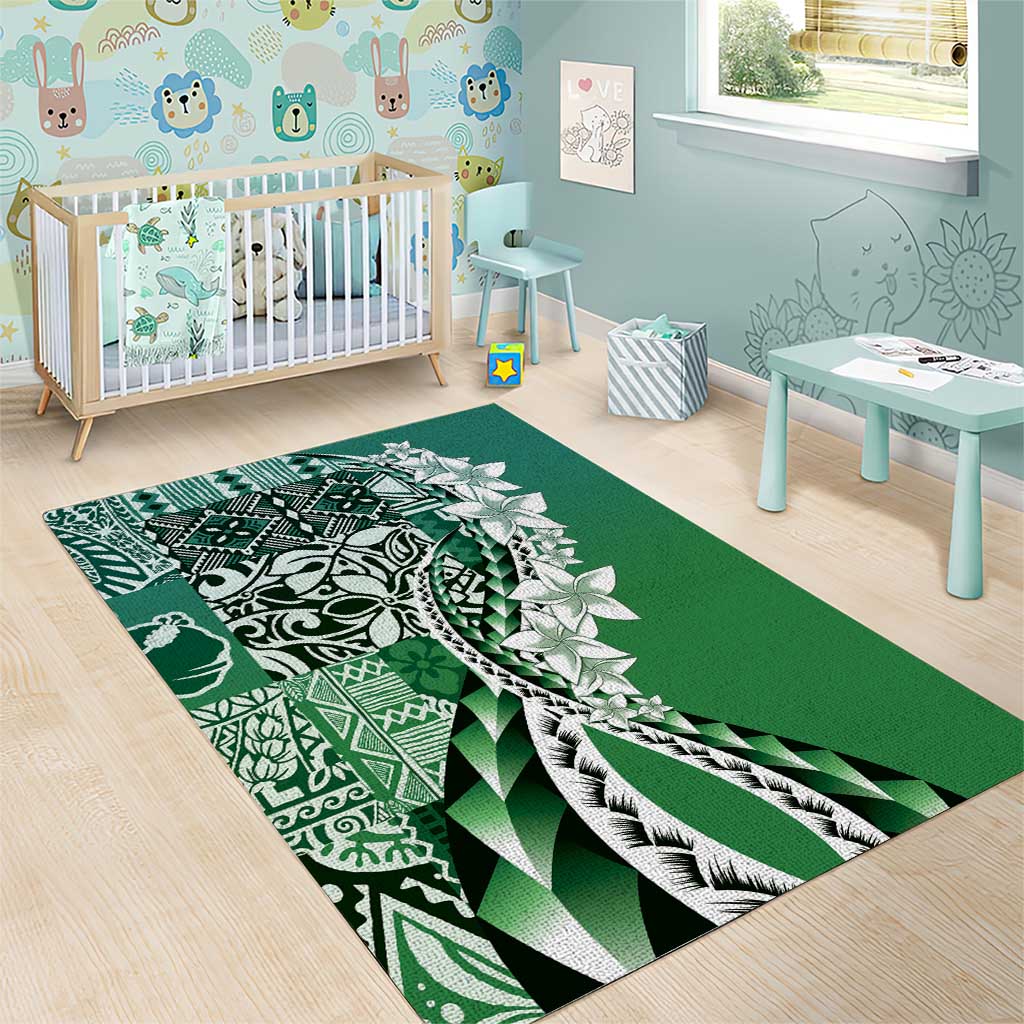 Aloha Vintage Plumeria Hawaiian Tapa Pattern Area Rug Green Hawaiian Tapa Pattern - Polynesian Pride