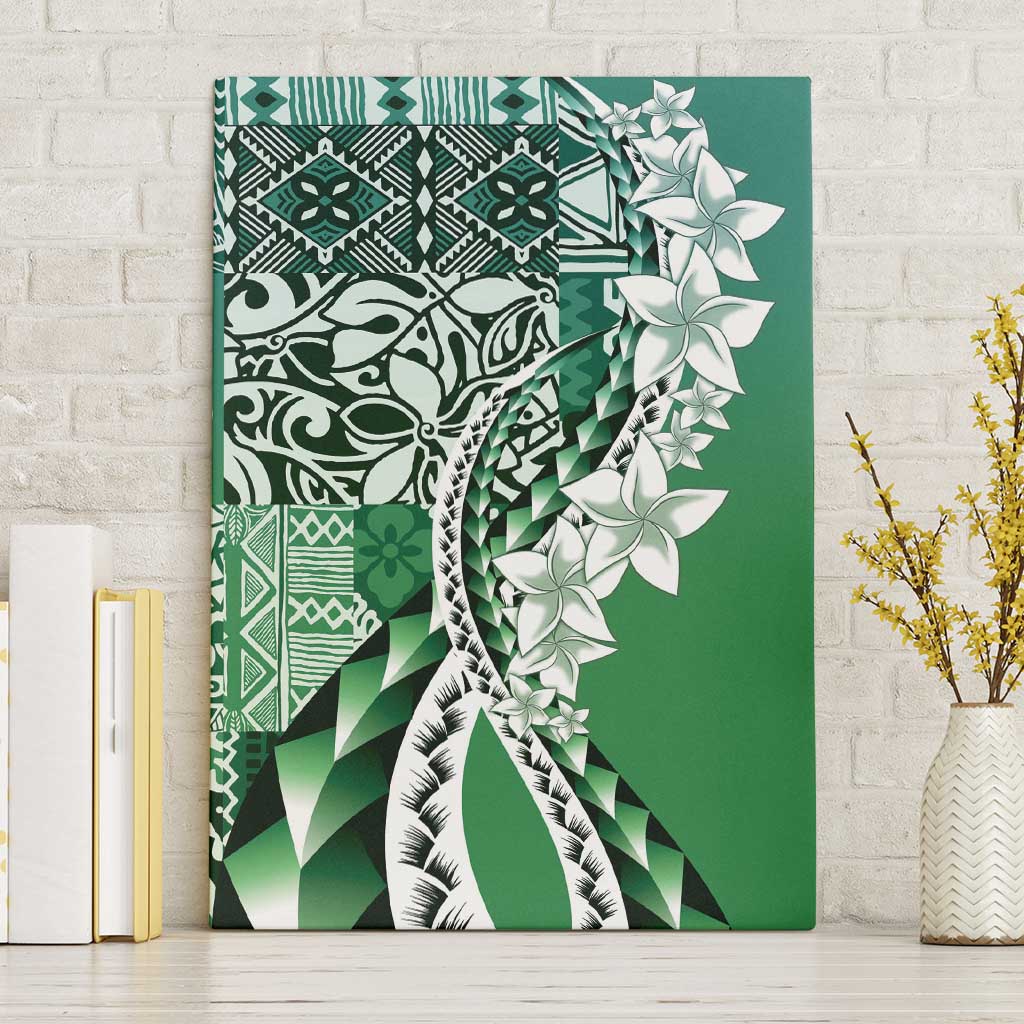 Aloha Vintage Plumeria Hawaiian Tapa Pattern Canvas Wall Art Green Hawaiian Tapa Pattern - Polynesian Pride