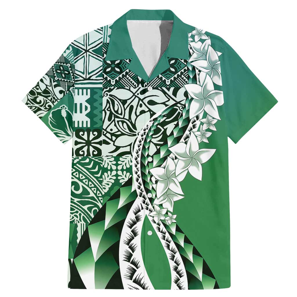 Aloha Vintage Plumeria Hawaiian Tapa Pattern Family Matching Mermaid Dress and Hawaiian Shirt Green Hawaiian Tapa Pattern LT9 Dad's Shirt - Short Sleeve Green - Polynesian Pride