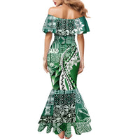 Aloha Vintage Plumeria Hawaiian Tapa Pattern Family Matching Mermaid Dress and Hawaiian Shirt Green Hawaiian Tapa Pattern LT9 - Polynesian Pride