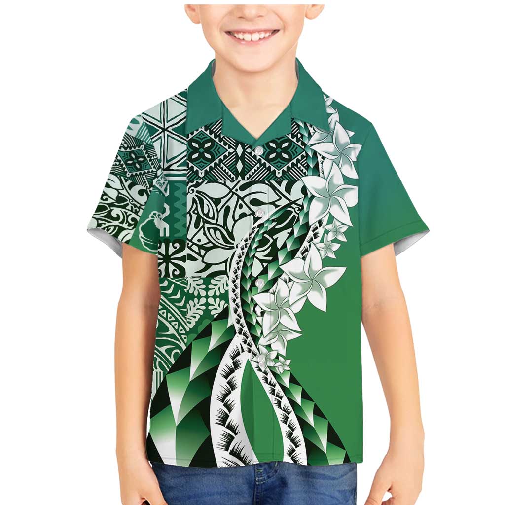 Aloha Vintage Plumeria Hawaiian Tapa Pattern Family Matching Mermaid Dress and Hawaiian Shirt Green Hawaiian Tapa Pattern LT9 Son's Shirt Green - Polynesian Pride