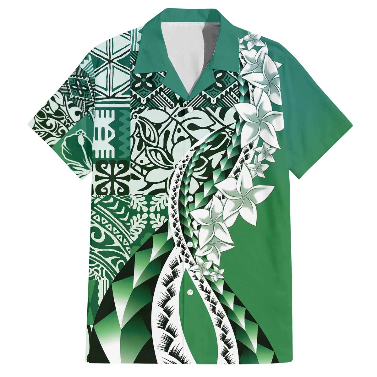Aloha Vintage Plumeria Hawaiian Tapa Pattern Family Matching Off The Shoulder Long Sleeve Dress and Hawaiian Shirt Green Hawaiian Tapa Pattern LT9 Dad's Shirt - Short Sleeve Green - Polynesian Pride