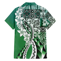 Aloha Vintage Plumeria Hawaiian Tapa Pattern Family Matching Off The Shoulder Long Sleeve Dress and Hawaiian Shirt Green Hawaiian Tapa Pattern LT9 - Polynesian Pride