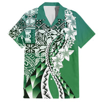 Aloha Vintage Plumeria Hawaiian Tapa Pattern Family Matching Off Shoulder Maxi Dress and Hawaiian Shirt Green Hawaiian Tapa Pattern LT9 Dad's Shirt - Short Sleeve Green - Polynesian Pride