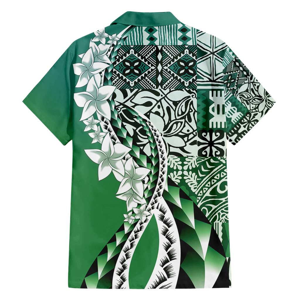 Aloha Vintage Plumeria Hawaiian Tapa Pattern Family Matching Off Shoulder Maxi Dress and Hawaiian Shirt Green Hawaiian Tapa Pattern LT9 - Polynesian Pride