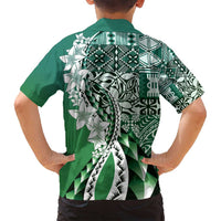 Aloha Vintage Plumeria Hawaiian Tapa Pattern Family Matching Puletasi and Hawaiian Shirt Green Hawaiian Tapa Pattern LT9 - Polynesian Pride