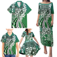 Aloha Vintage Plumeria Hawaiian Tapa Pattern Family Matching Puletasi and Hawaiian Shirt Green Hawaiian Tapa Pattern LT9 - Polynesian Pride