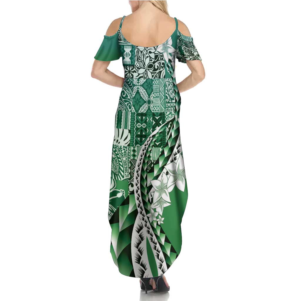 Aloha Vintage Plumeria Hawaiian Tapa Pattern Family Matching Summer Maxi Dress and Hawaiian Shirt Green Hawaiian Tapa Pattern LT9 - Polynesian Pride