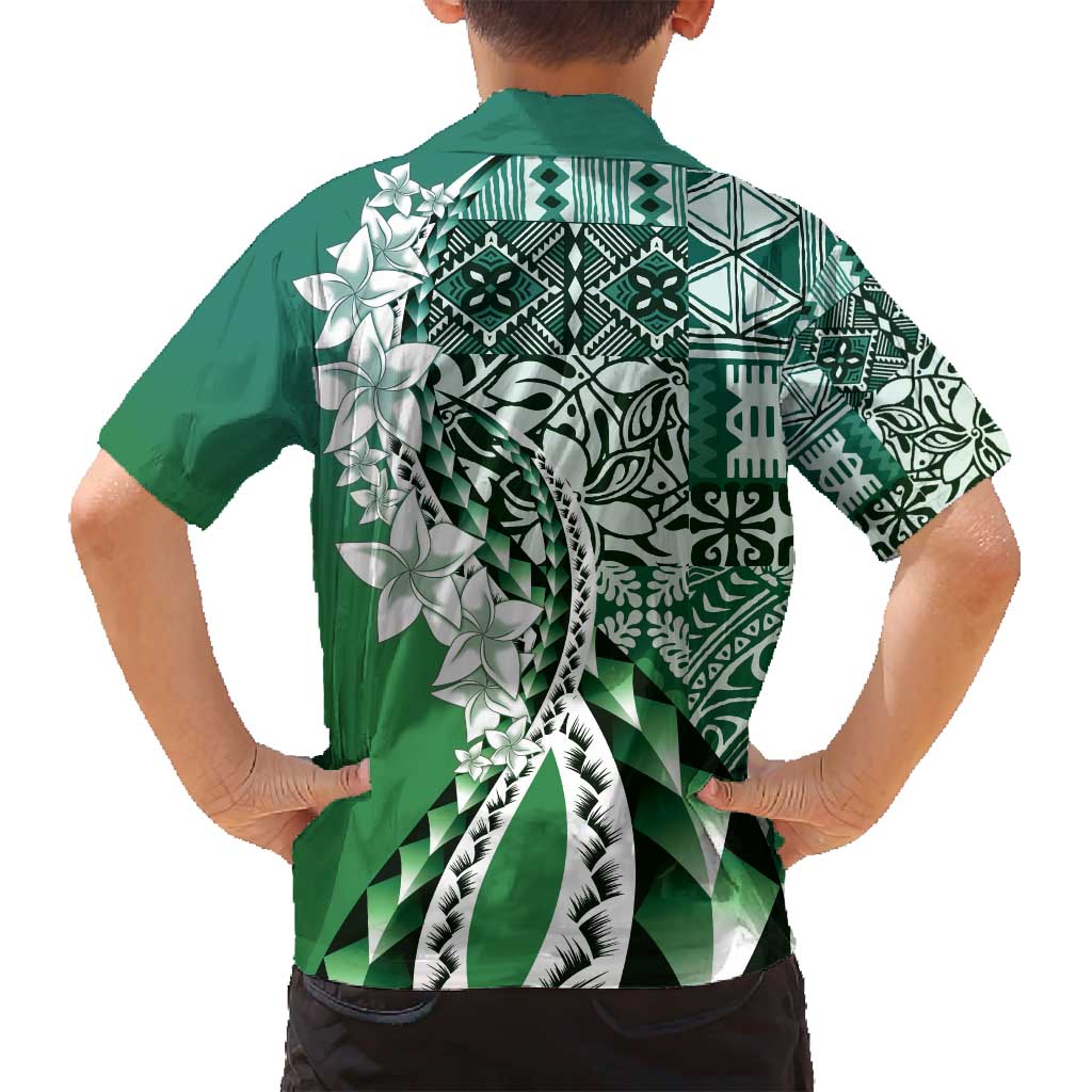 Aloha Vintage Plumeria Hawaiian Tapa Pattern Family Matching Tank Maxi Dress and Hawaiian Shirt Green Hawaiian Tapa Pattern LT9 - Polynesian Pride