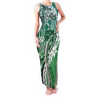 Aloha Vintage Plumeria Hawaiian Tapa Pattern Family Matching Tank Maxi Dress and Hawaiian Shirt Green Hawaiian Tapa Pattern LT9 Mom's Dress Green - Polynesian Pride