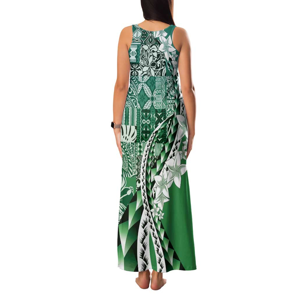 Aloha Vintage Plumeria Hawaiian Tapa Pattern Family Matching Tank Maxi Dress and Hawaiian Shirt Green Hawaiian Tapa Pattern LT9 - Polynesian Pride