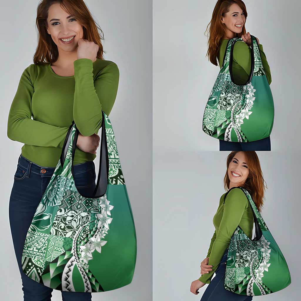 Aloha Vintage Plumeria Hawaiian Tapa Pattern Grocery Bag Green Hawaiian Tapa Pattern - Polynesian Pride