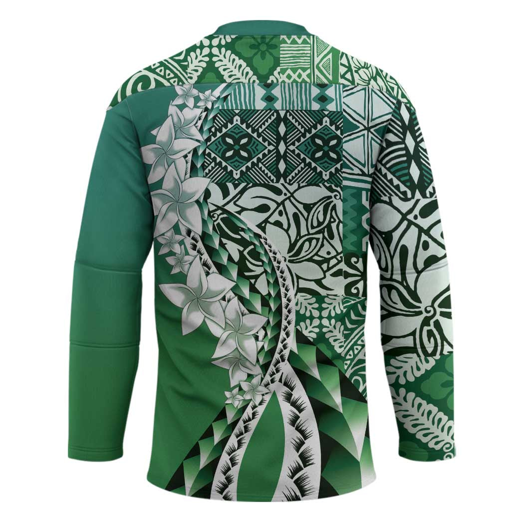 Aloha Vintage Plumeria Hawaiian Tapa Pattern Hockey Jersey Green Hawaiian Tapa Pattern - Polynesian Pride