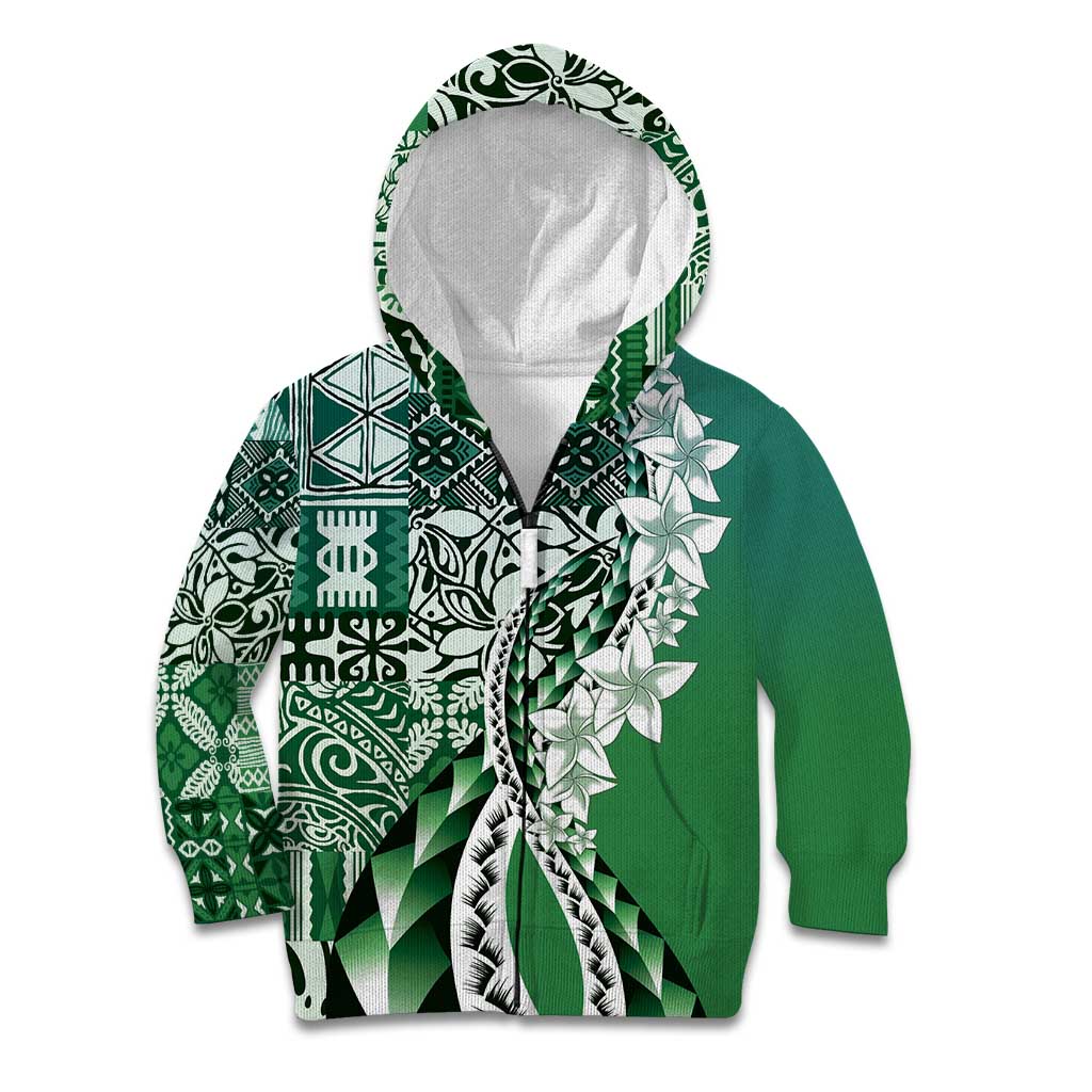 Aloha Vintage Plumeria Hawaiian Tapa Pattern Kid Hoodie Green Hawaiian Tapa Pattern - Polynesian Pride