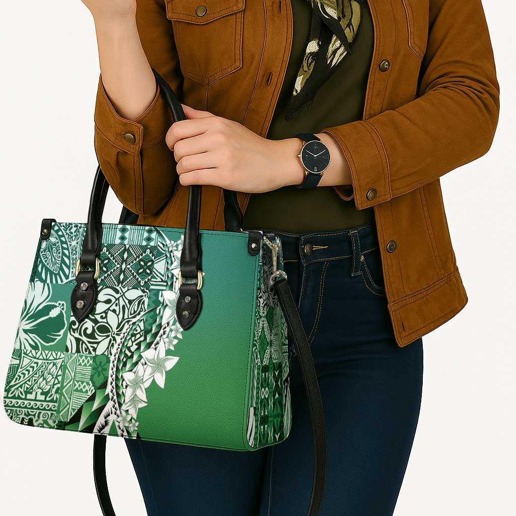 Aloha Vintage Plumeria Hawaiian Tapa Pattern Leather Bag Green Hawaiian Tapa Pattern - Polynesian Pride