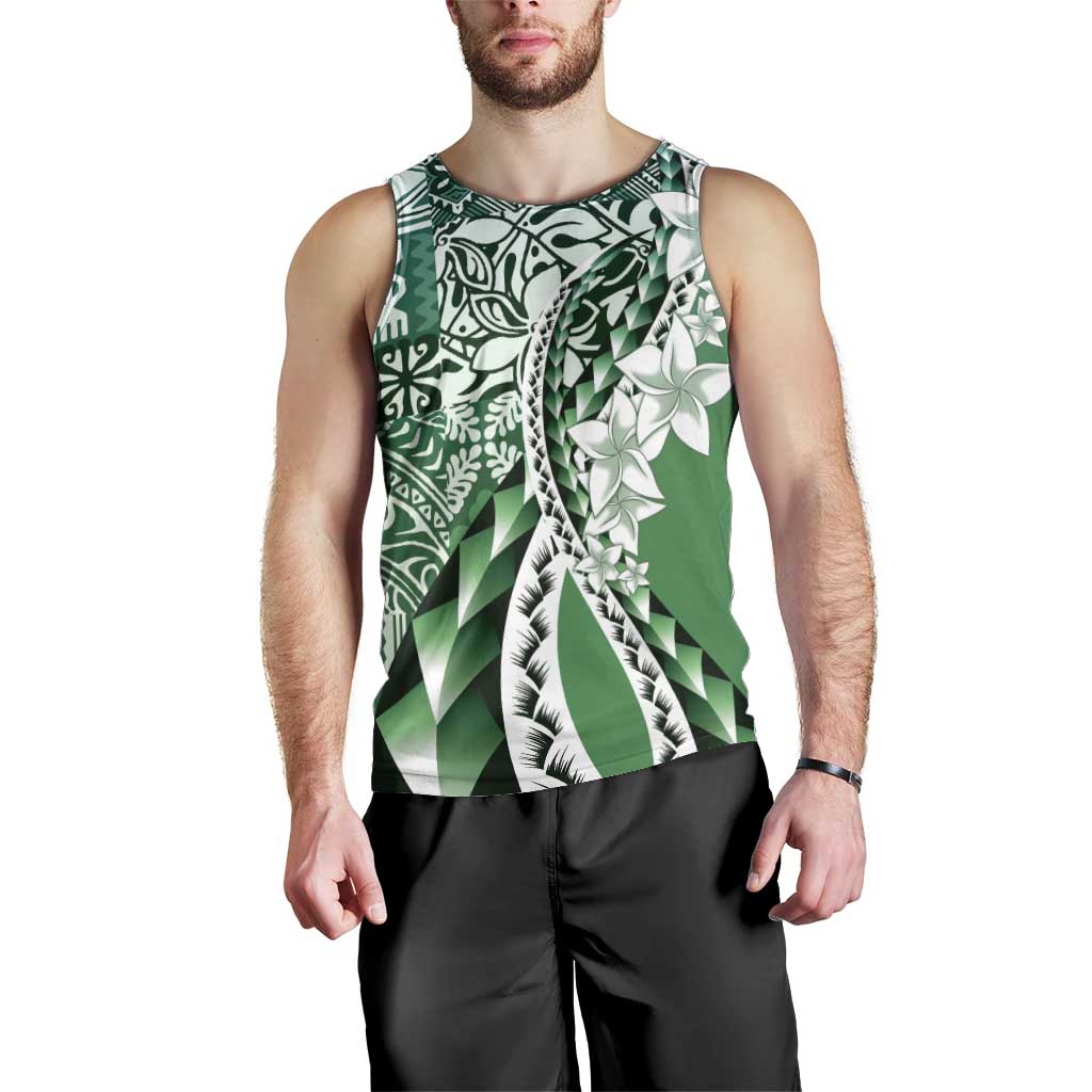 Aloha Vintage Plumeria Hawaiian Tapa Pattern Men Tank Top Green Hawaiian Tapa Pattern LT9 - Polynesian Pride