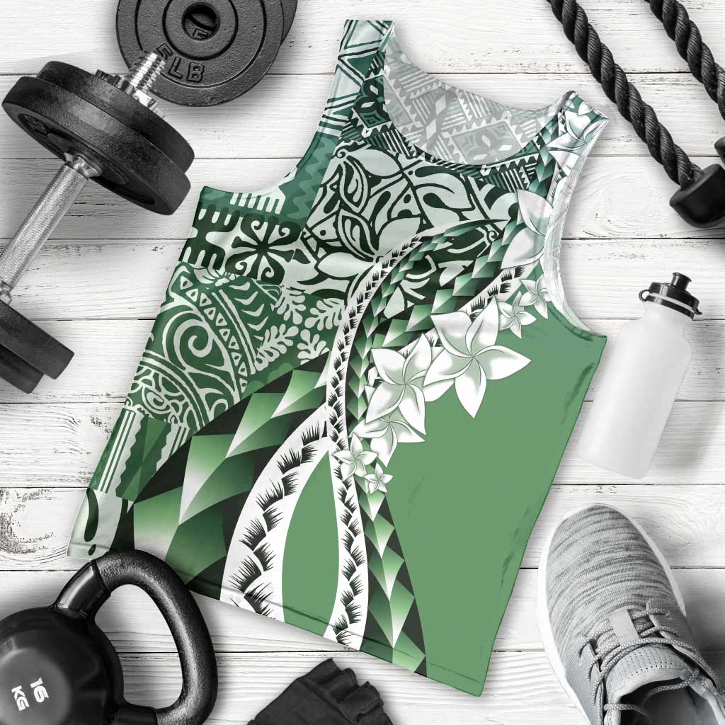 Aloha Vintage Plumeria Hawaiian Tapa Pattern Men Tank Top Green Hawaiian Tapa Pattern LT9 - Polynesian Pride