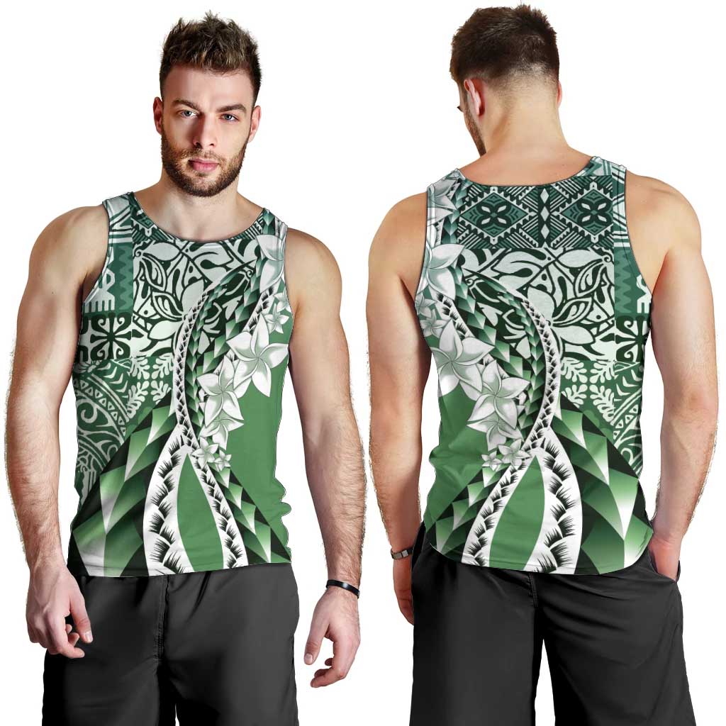 Aloha Vintage Plumeria Hawaiian Tapa Pattern Men Tank Top Green Hawaiian Tapa Pattern LT9 - Polynesian Pride