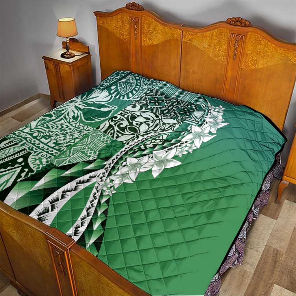 Aloha Vintage Plumeria Hawaiian Tapa Pattern Quilt Green Hawaiian Tapa Pattern - Polynesian Pride