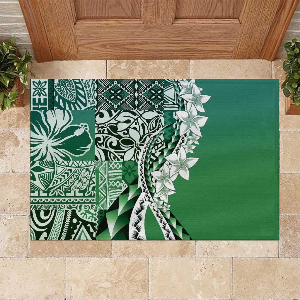 Aloha Vintage Plumeria Hawaiian Tapa Pattern Rubber Doormat Green Hawaiian Tapa Pattern - Polynesian Pride