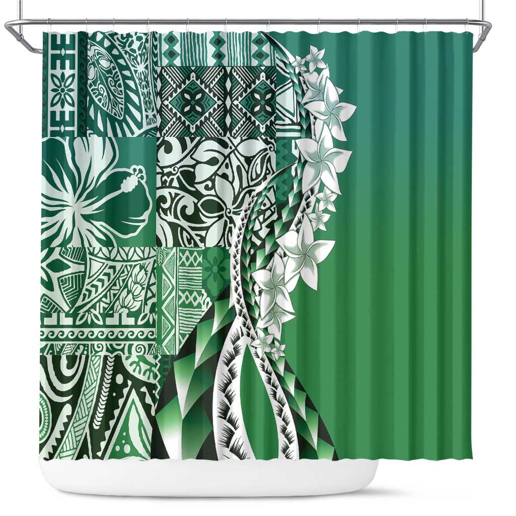 Aloha Vintage Plumeria Hawaiian Tapa Pattern Shower Curtain Green Hawaiian Tapa Pattern - Polynesian Pride