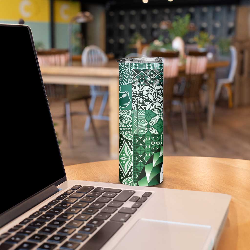 Aloha Vintage Plumeria Hawaiian Tapa Pattern Skinny Tumbler Green Hawaiian Tapa Pattern - Polynesian Pride