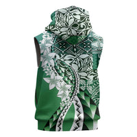 Aloha Vintage Plumeria Hawaiian Tapa Pattern Sleeveless Hoodie Green Hawaiian Tapa Pattern - Polynesian Pride
