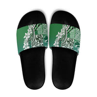 Aloha Vintage Plumeria Hawaiian Tapa Pattern Slide Sandals Green Hawaiian Tapa Pattern LT9 Green - Polynesian Pride