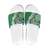 Aloha Vintage Plumeria Hawaiian Tapa Pattern Slide Sandals Green Hawaiian Tapa Pattern LT9 Green - Polynesian Pride