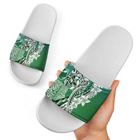 Aloha Vintage Plumeria Hawaiian Tapa Pattern Slide Sandals Green Hawaiian Tapa Pattern LT9 - Polynesian Pride