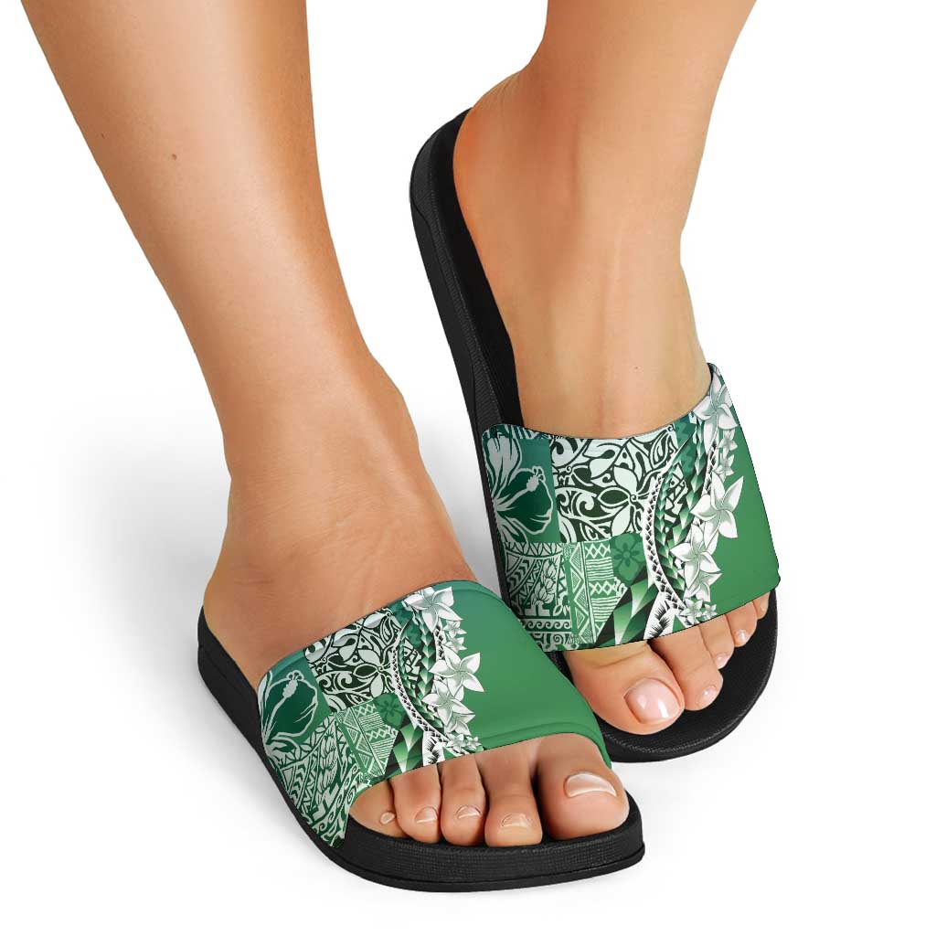 Aloha Vintage Plumeria Hawaiian Tapa Pattern Slide Sandals Green Hawaiian Tapa Pattern LT9 - Polynesian Pride