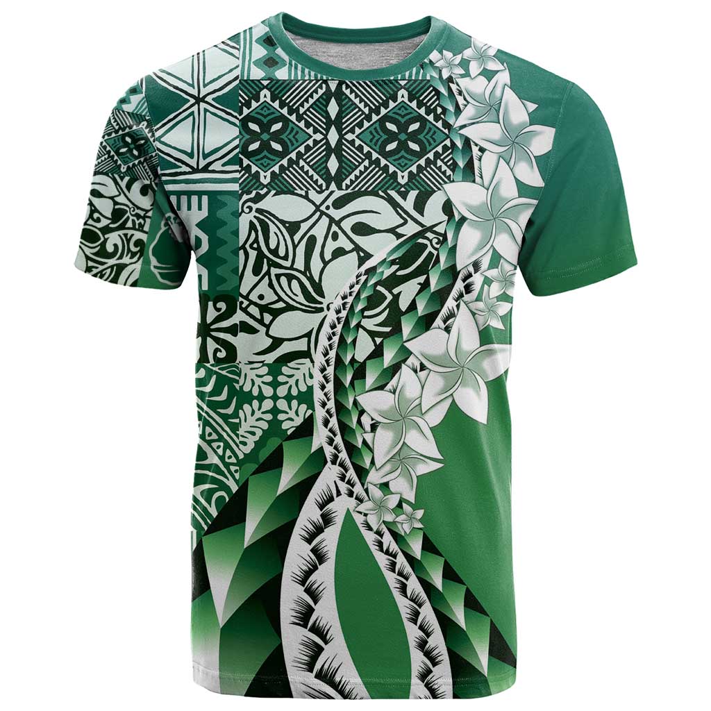 Aloha Vintage Plumeria Hawaiian Tapa Pattern T Shirt Green Hawaiian Tapa Pattern LT9 Green - Polynesian Pride