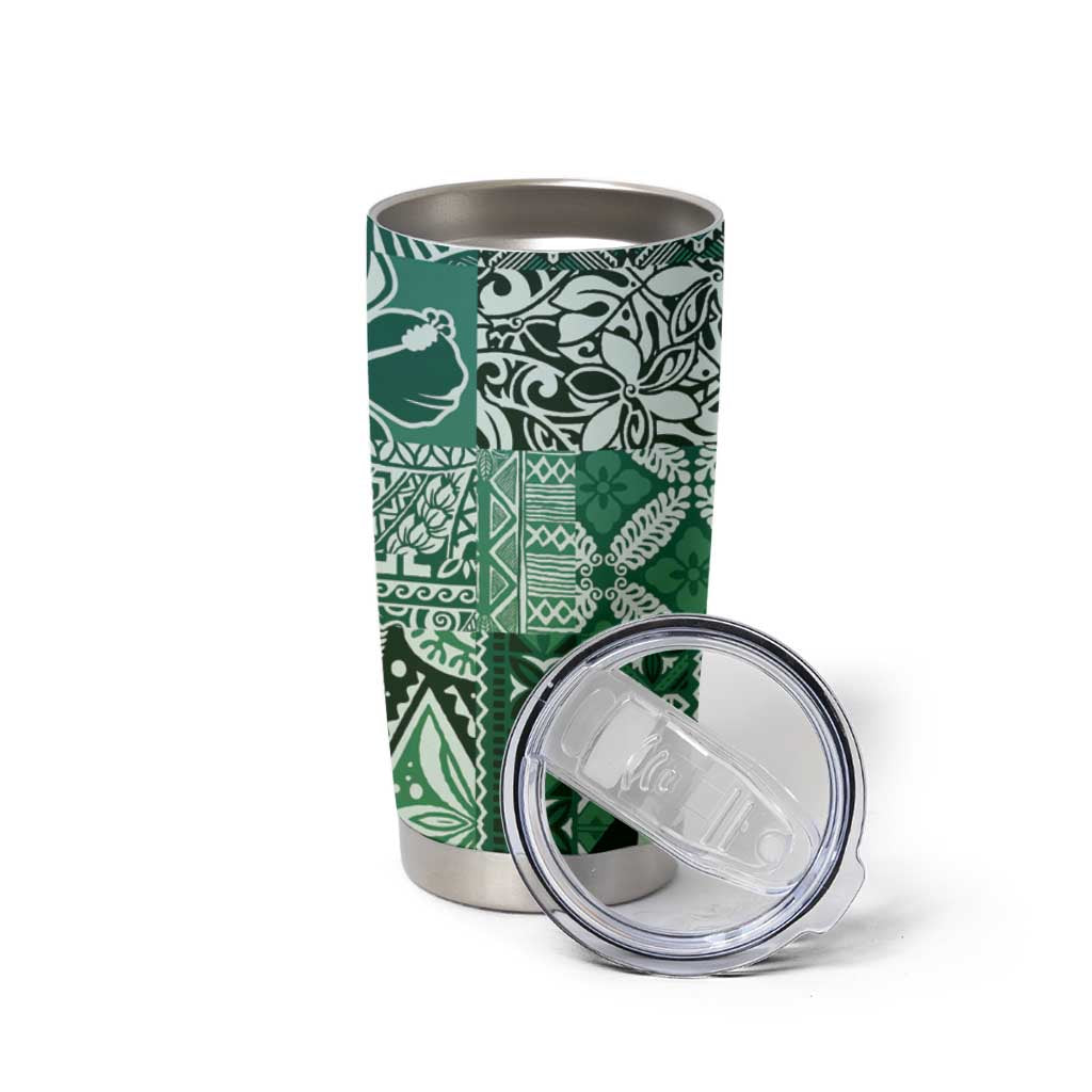 Aloha Vintage Plumeria Hawaiian Tapa Pattern Tumbler Cup Green Hawaiian Tapa Pattern - Polynesian Pride