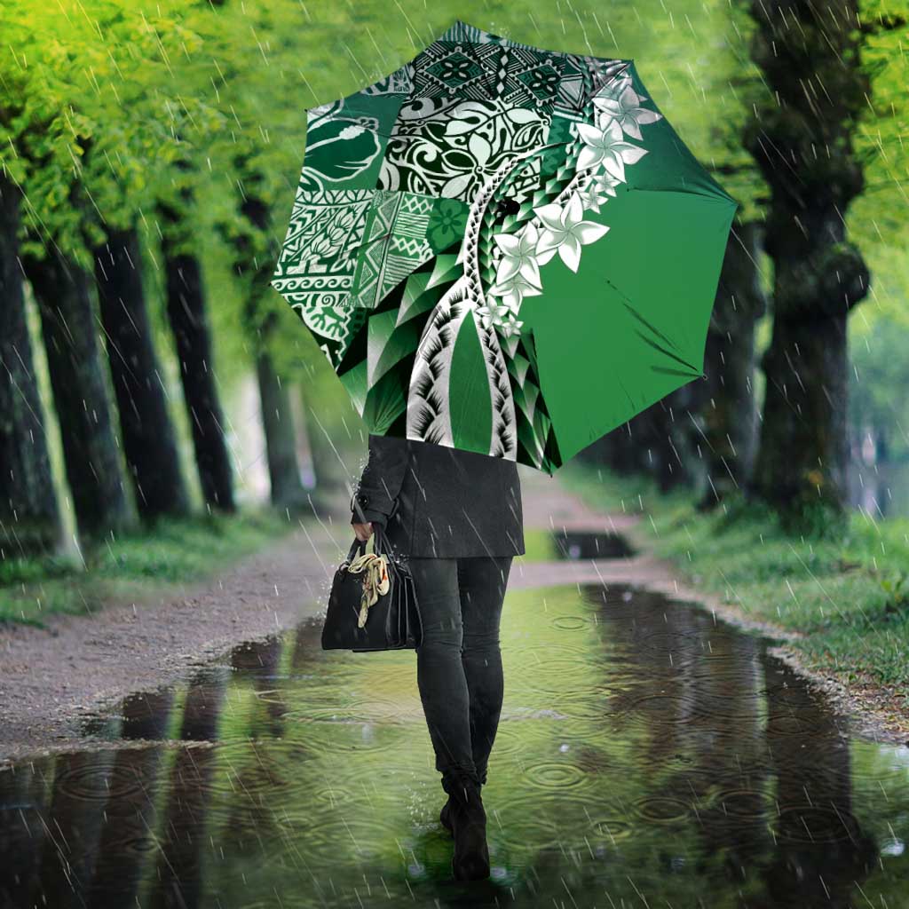 Aloha Vintage Plumeria Hawaiian Tapa Pattern Umbrella Green Hawaiian Tapa Pattern - Polynesian Pride