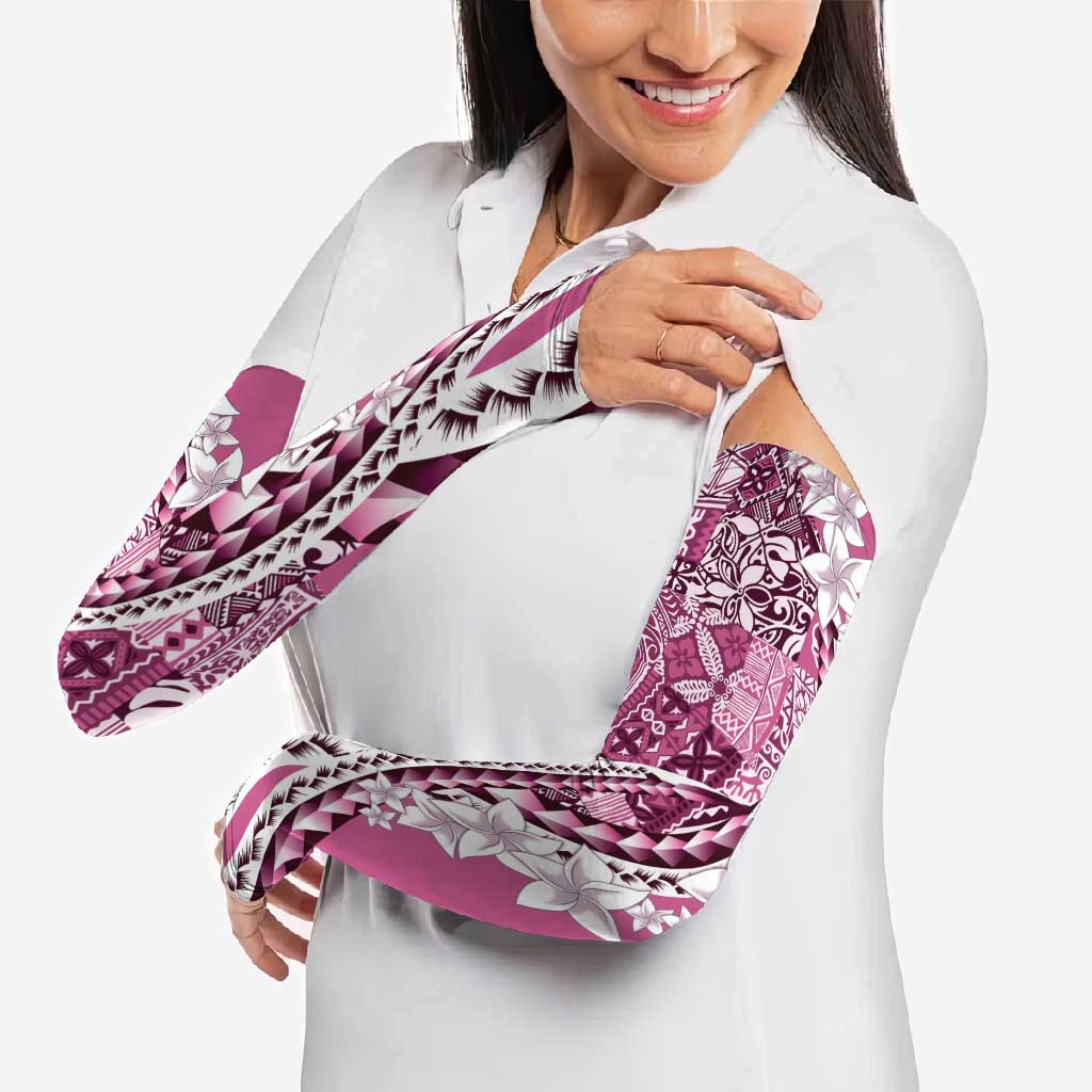 Aloha Vintage Plumeria Hawaiian Tapa Pattern Arm Sleeves Pink Hawaiian Tapa Pattern - Polynesian Pride