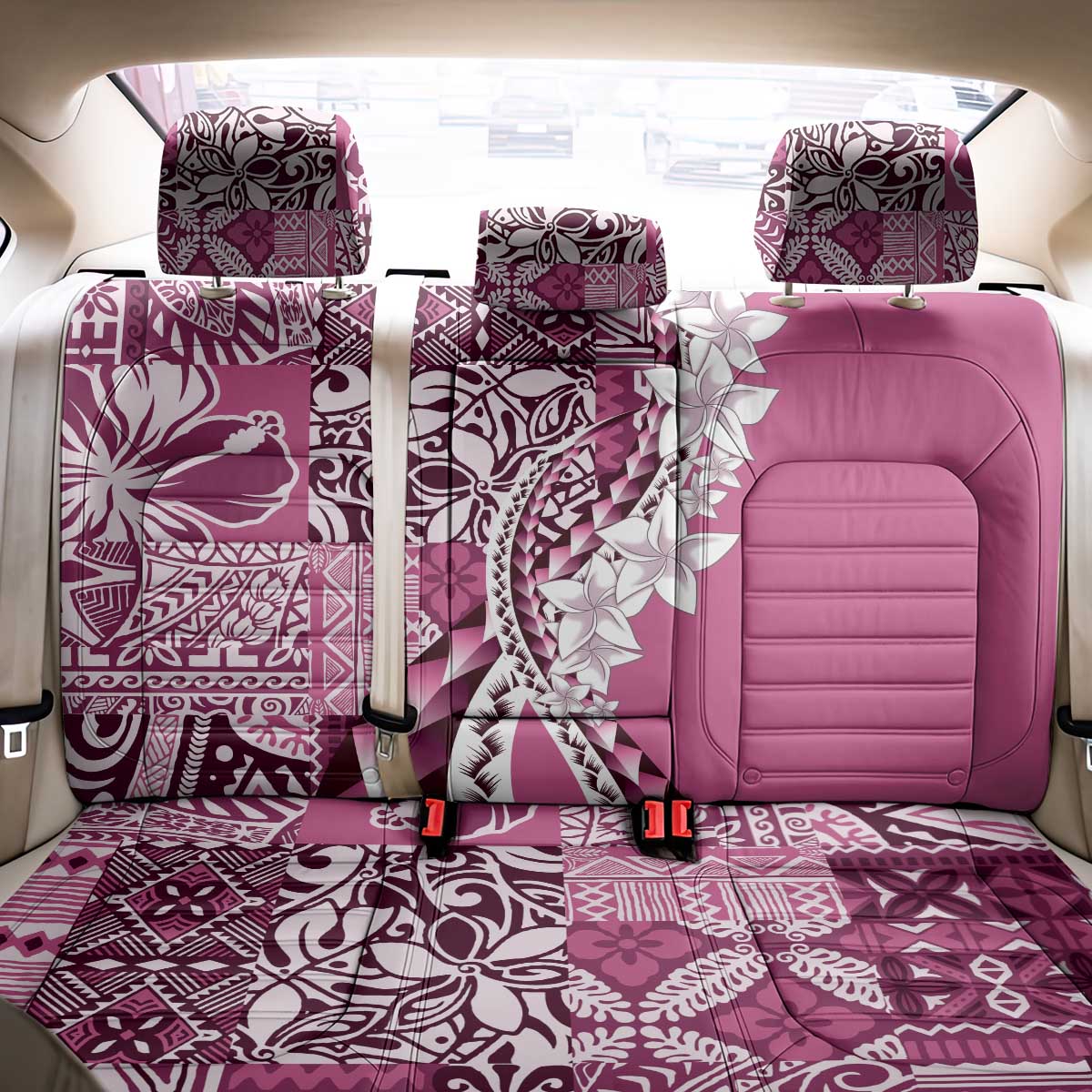 Aloha Vintage Plumeria Hawaiian Tapa Pattern Back Car Seat Cover Pink Hawaiian Tapa Pattern LT9 - Polynesian Pride