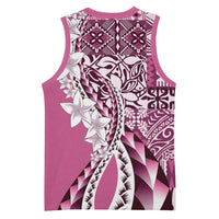 Aloha Vintage Plumeria Hawaiian Tapa Pattern Basketball Jersey Pink Hawaiian Tapa Pattern - Polynesian Pride