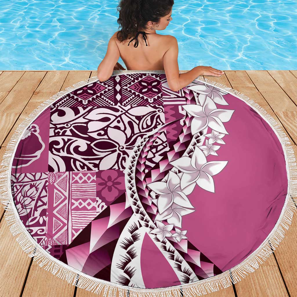 Aloha Vintage Plumeria Hawaiian Tapa Pattern Beach Blanket Pink Hawaiian Tapa Pattern - Polynesian Pride