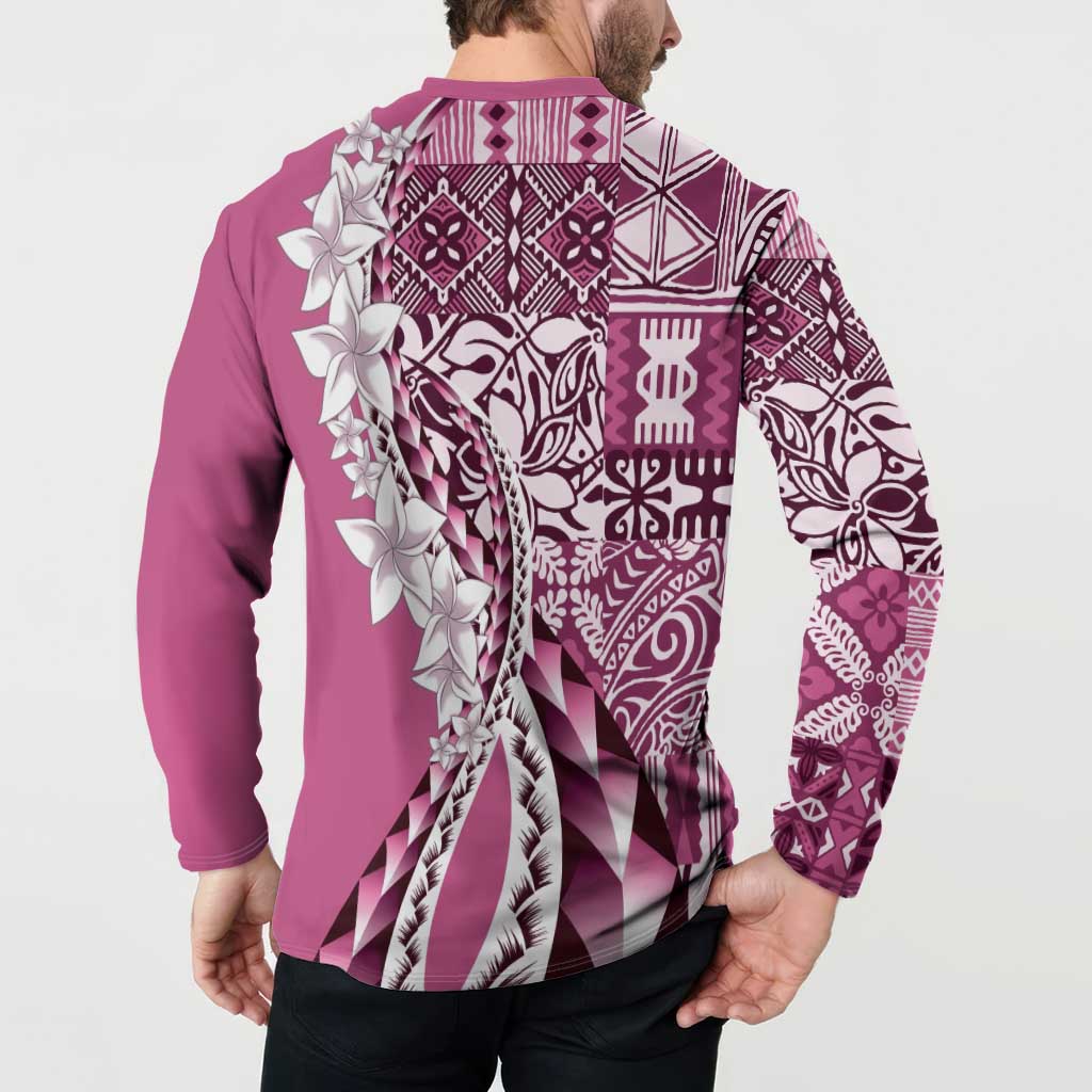 Aloha Vintage Plumeria Hawaiian Tapa Pattern Button Sweatshirt Pink Hawaiian Tapa Pattern - Polynesian Pride