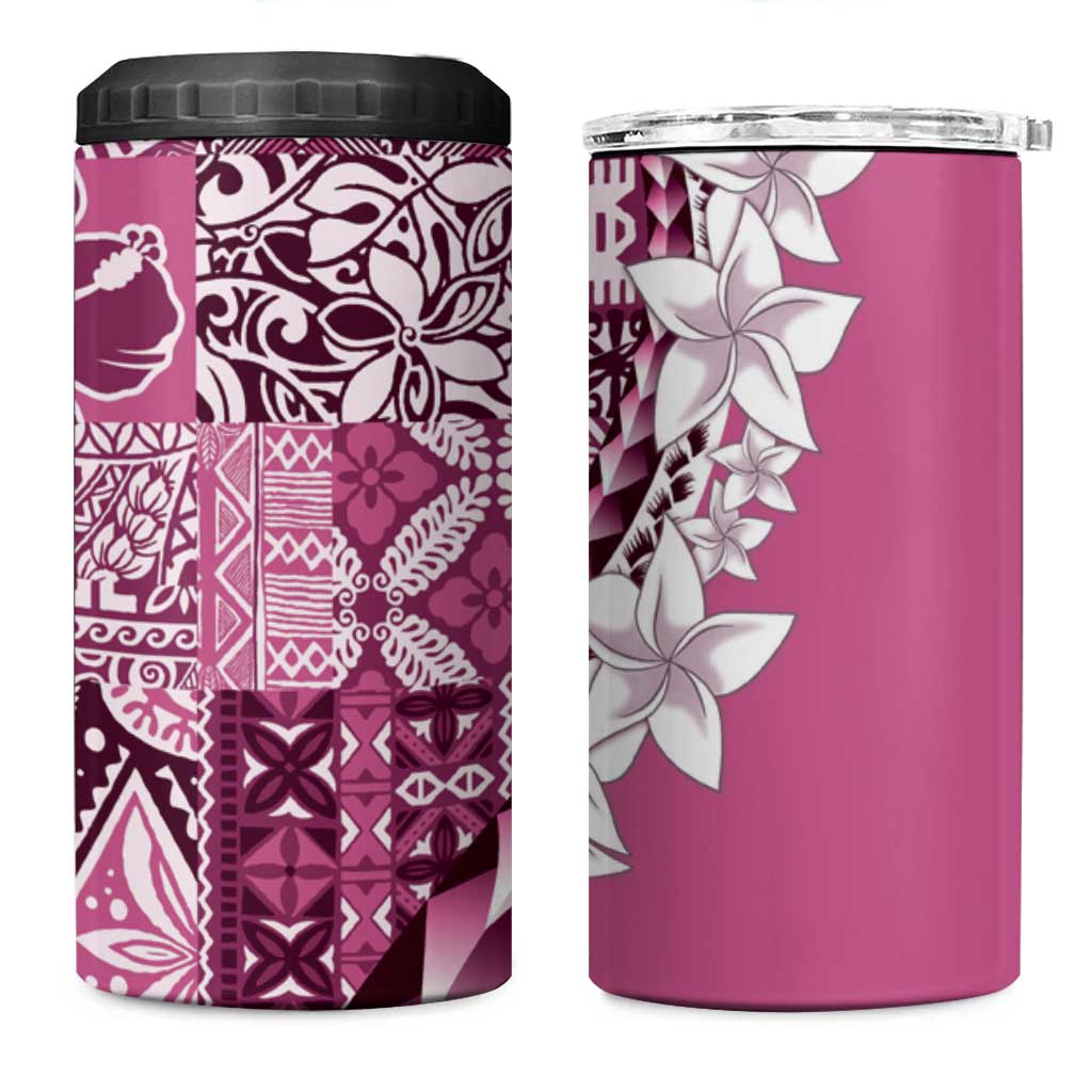 Aloha Vintage Plumeria Hawaiian Tapa Pattern 4 in 1 Can Cooler Tumbler Pink Hawaiian Tapa Pattern - Polynesian Pride