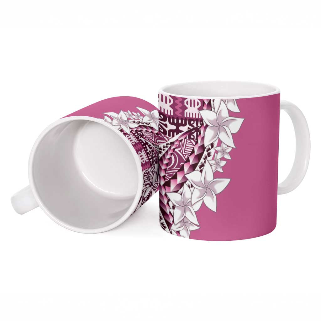 Aloha Vintage Plumeria Hawaiian Tapa Pattern Ceramic Mug Pink Hawaiian Tapa Pattern - Polynesian Pride